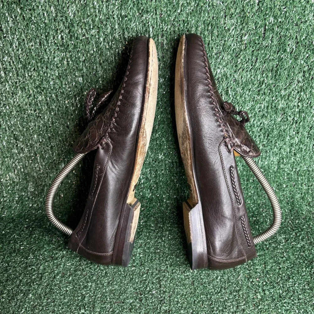 Mezlan Genuine Crocodile Leather Tassel Loafers Luxury Dress Shoes Brown Mens 8M
